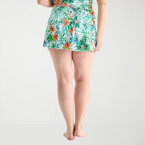 Liz Claiborne Womens Comfort Waistband Tropical Floral Plus Swim Skirt