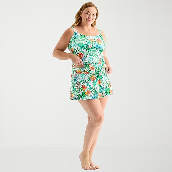 Liz Claiborne Womens Comfort Waistband Tropical Floral Plus Swim