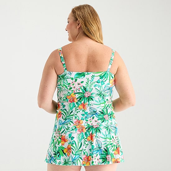 Liz Claiborne Womens Comfort Straps Lined Shirred Tropical Floral Plus Tankini Swimsuit Top