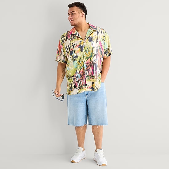 Arizona Mens Short Sleeve Classic Fit Big and Tall Button-Down Shirt