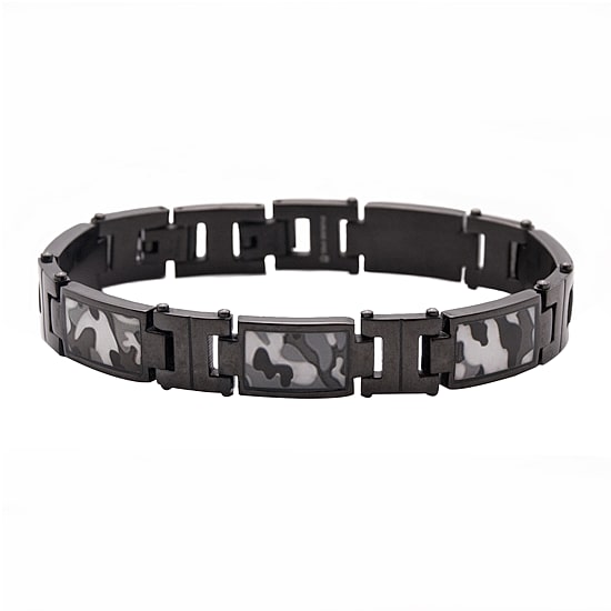 Mens Stainless Steel Camouflage Link Bracelet