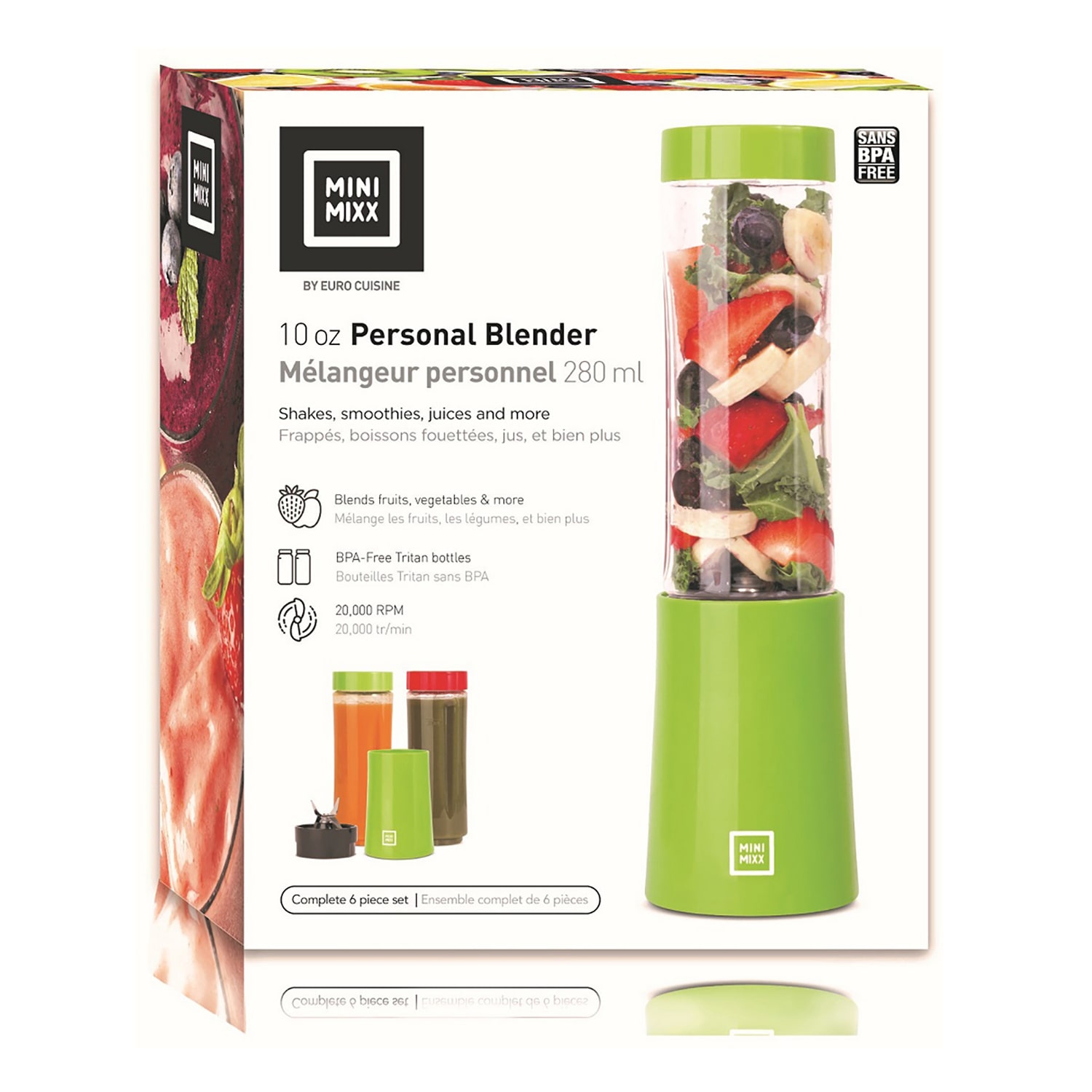 Euro Cuisine MM2G Personal Blender With 2 - 10OZ Tritan Bottles - Green