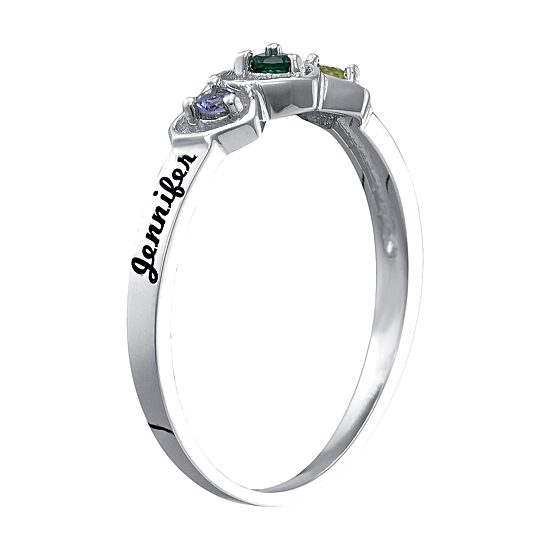 Personalized Womens Simulated Sterling Silver Heart 3-Stone Cocktail Ring