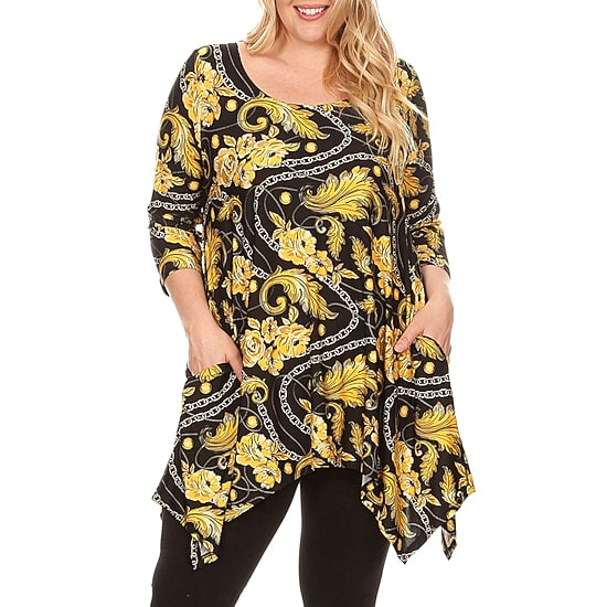 White Mark Plus Womens Scoop Neck 3/4 Sleeve Tunic Top