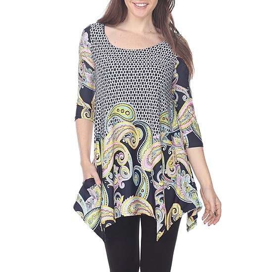 White Mark Womens Scoop Neck 3/4 Sleeve Tunic Top