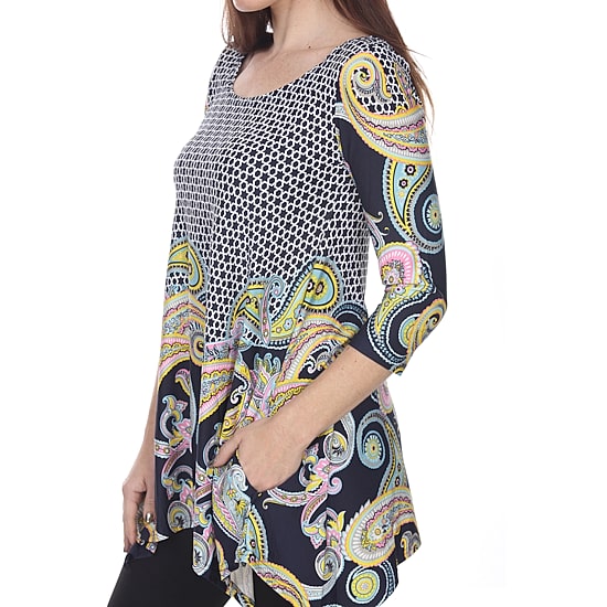 White Mark Womens Scoop Neck 3/4 Sleeve Tunic Top