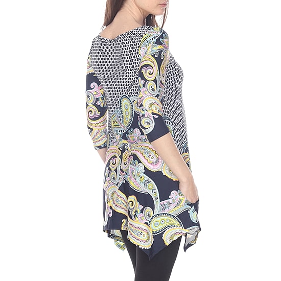 White Mark Womens Scoop Neck 3/4 Sleeve Tunic Top