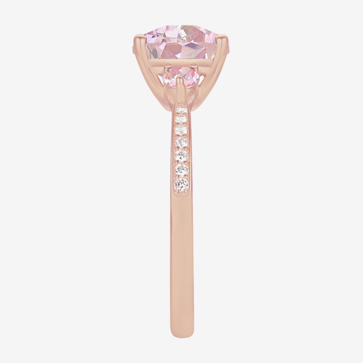 Womens Lab Created Pink Sapphire 14K Rose Gold Over Silver Cushion 3-Stone Side Stone Cocktail Ring