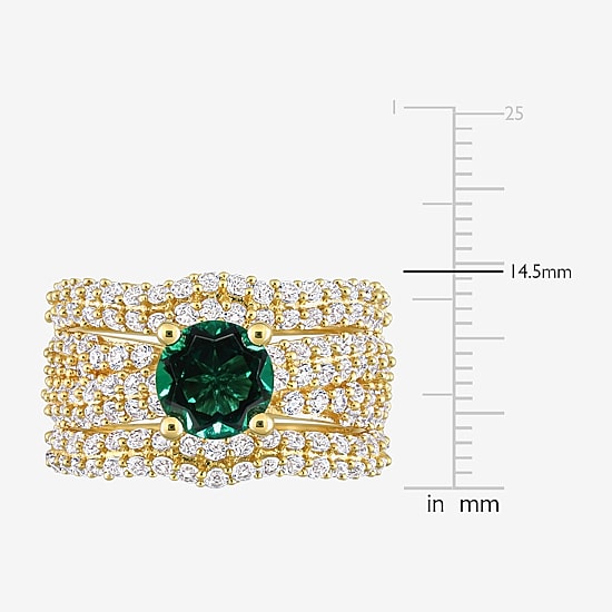 Womens Lab Created Green Emerald 18K Gold Over Silver Round Bridal Set