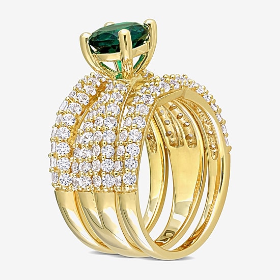Womens Lab Created Green Emerald 18K Gold Over Silver Round Bridal Set