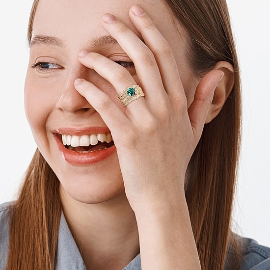 Womens Lab Created Green Emerald 18K Gold Over Silver Round Bridal Set