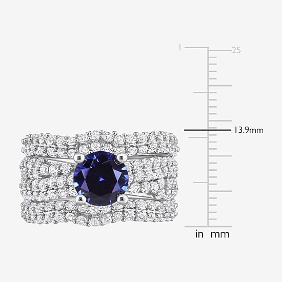 Modern Bride Gemstone Womens Lab Created Blue Sapphire Sterling Silver Round Bridal Set