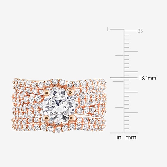 Womens Lab Created White Sapphire 18K Rose Gold Over Silver Round Bridal Set