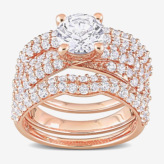 Womens Lab Created White Sapphire 18K Rose Gold Over Silver Round Bridal Set