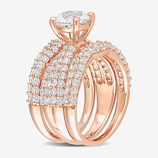 Womens Lab Created White Sapphire 18K Rose Gold Over Silver Round Bridal Set