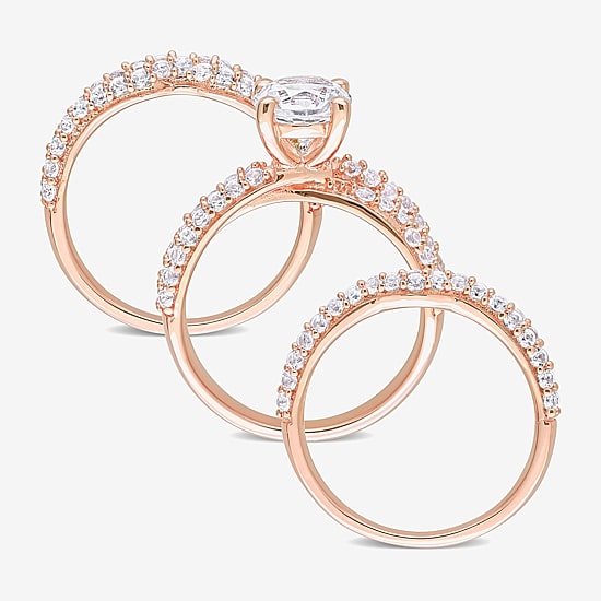 Womens Lab Created White Sapphire 18K Rose Gold Over Silver Round Bridal Set