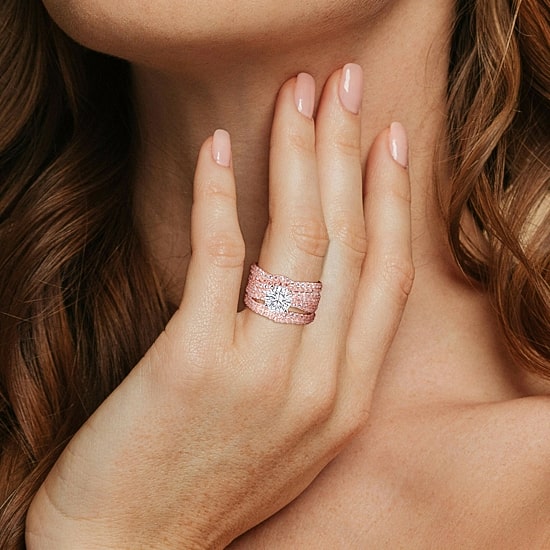 Womens Lab Created White Sapphire 18K Rose Gold Over Silver Round Bridal Set