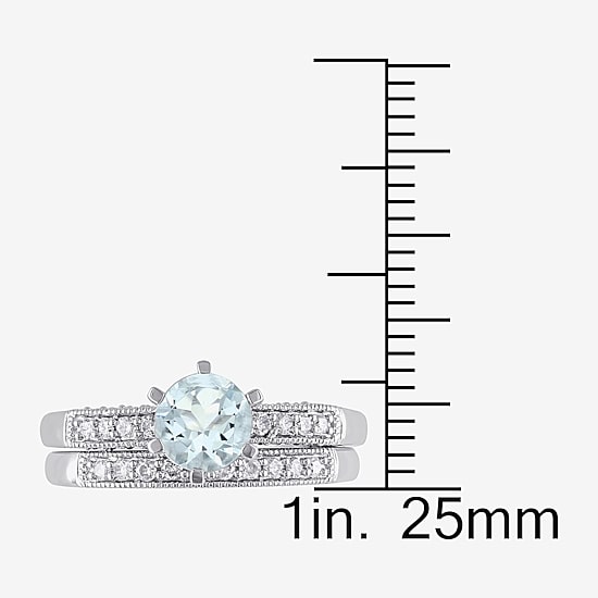 Modern Bride Gemstone Womens 1/3 CT. T.W. Genuine Blue Aquamarine 10K Gold Round Side Stone Bridal Set
