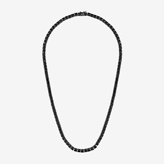 Mens Black Spinel Sterling Silver 22 Inch Tennis Necklace