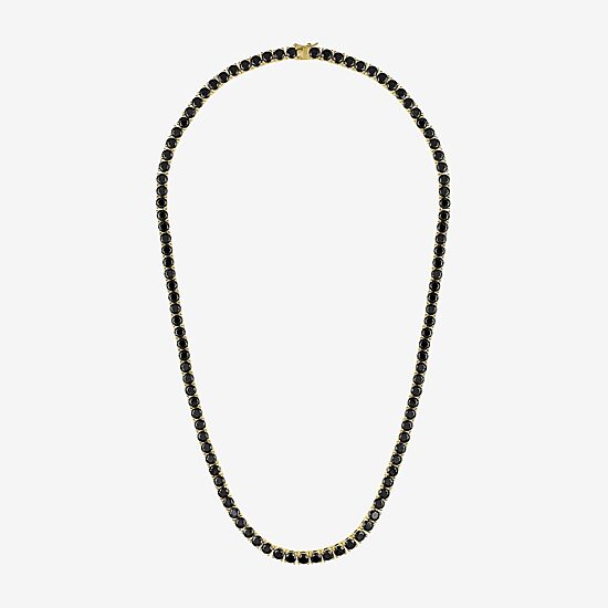 Mens Black Spinel 14K Gold Over Silver 22 Inch Tennis Necklace
