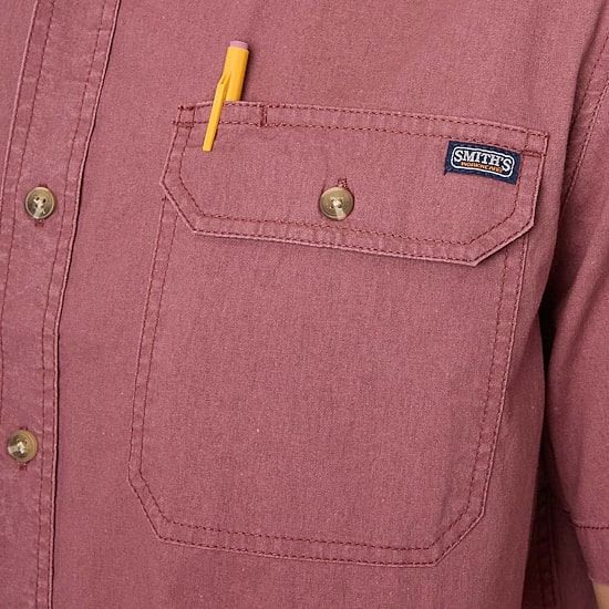 Smiths Workwear Sandwashed Mens Short Sleeve Regular Fit Button-Down Shirt
