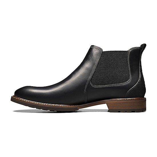 Florsheim Mens Chalet Plain Toe Gore Stacked Heel Chelsea Boots