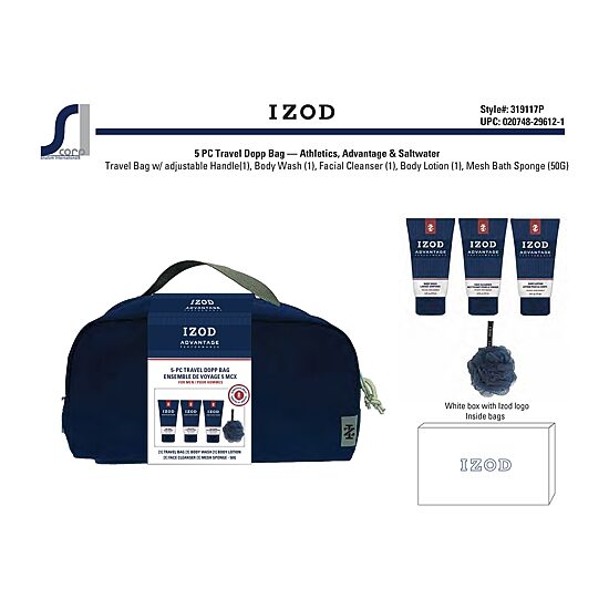 IZOD Advantage 5 Pc Travel Dopp Bag Travel Toiletry Set