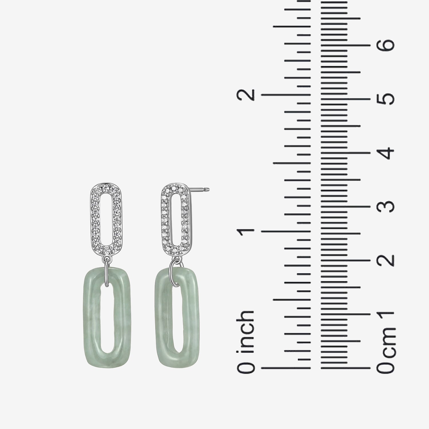 Womens Genuine Green Jade Sterling Silver Paperclip Drop Earrings
