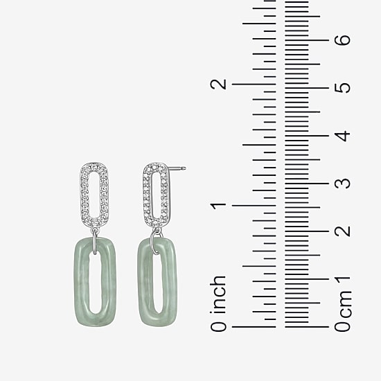 Womens Genuine Green Jade Sterling Silver Paperclip Drop Earrings