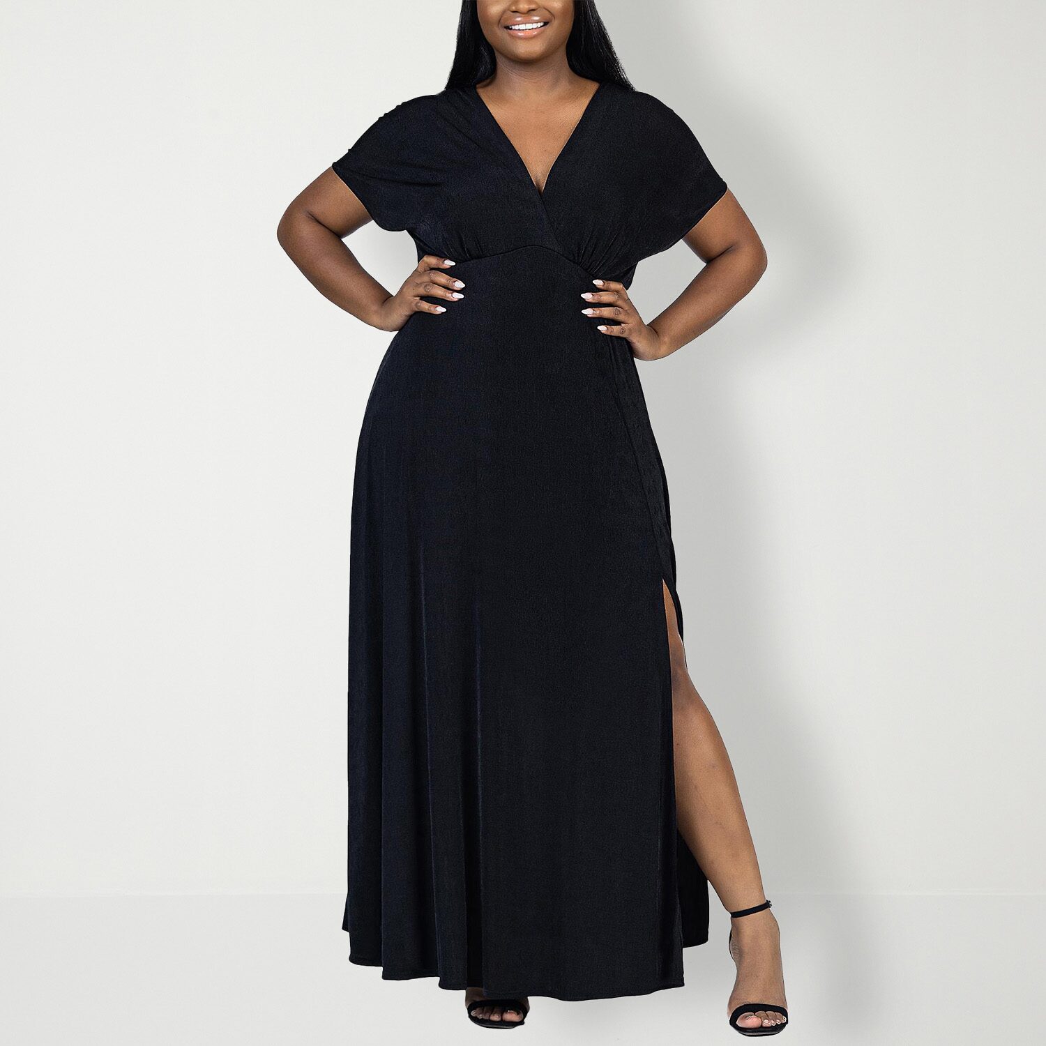 24seven Comfort Apparel Womens Plus V Neck Short Sleeve Maxi Dress