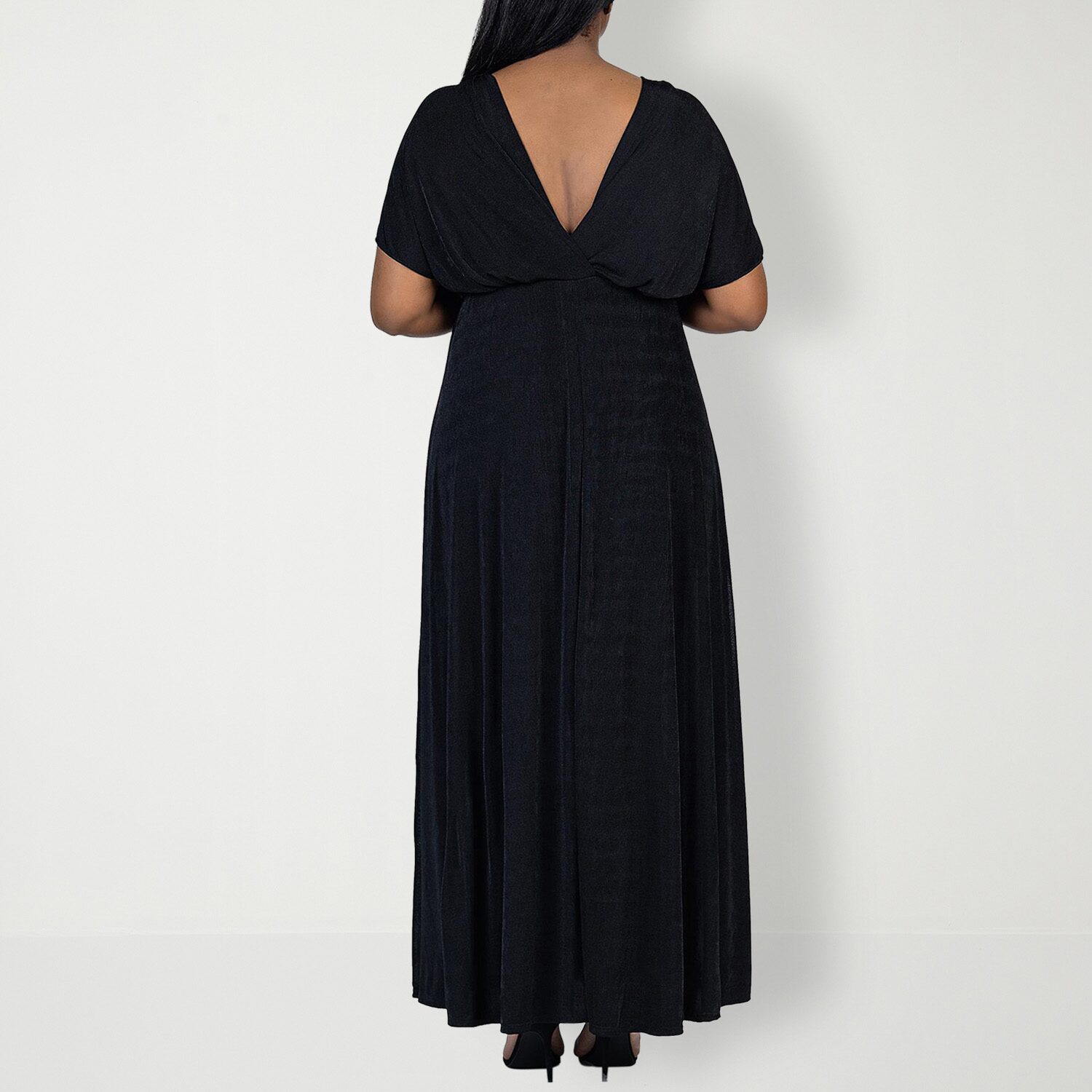 24seven Comfort Apparel Womens Plus V Neck Short Sleeve Maxi Dress