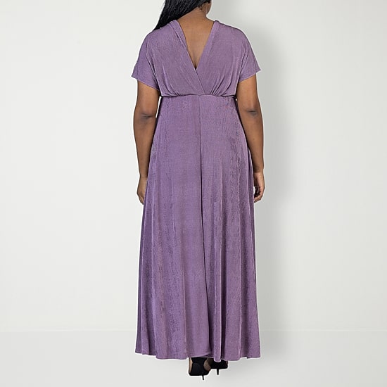 24seven Comfort Apparel Womens Plus V Neck Short Sleeve Flutter Maxi Dress