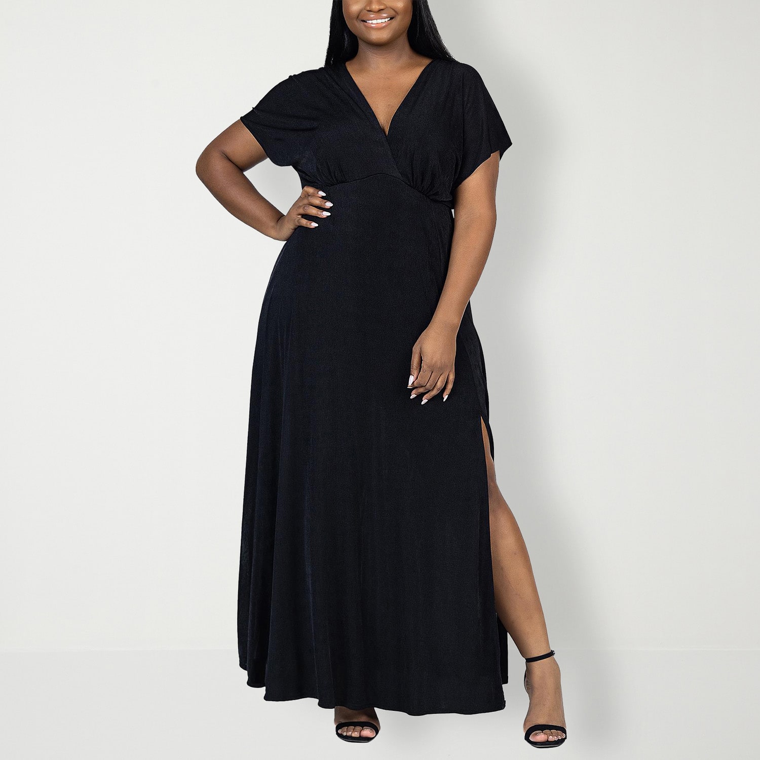 24seven Comfort Apparel Womens Plus V Neck Short Sleeve Maxi Dress