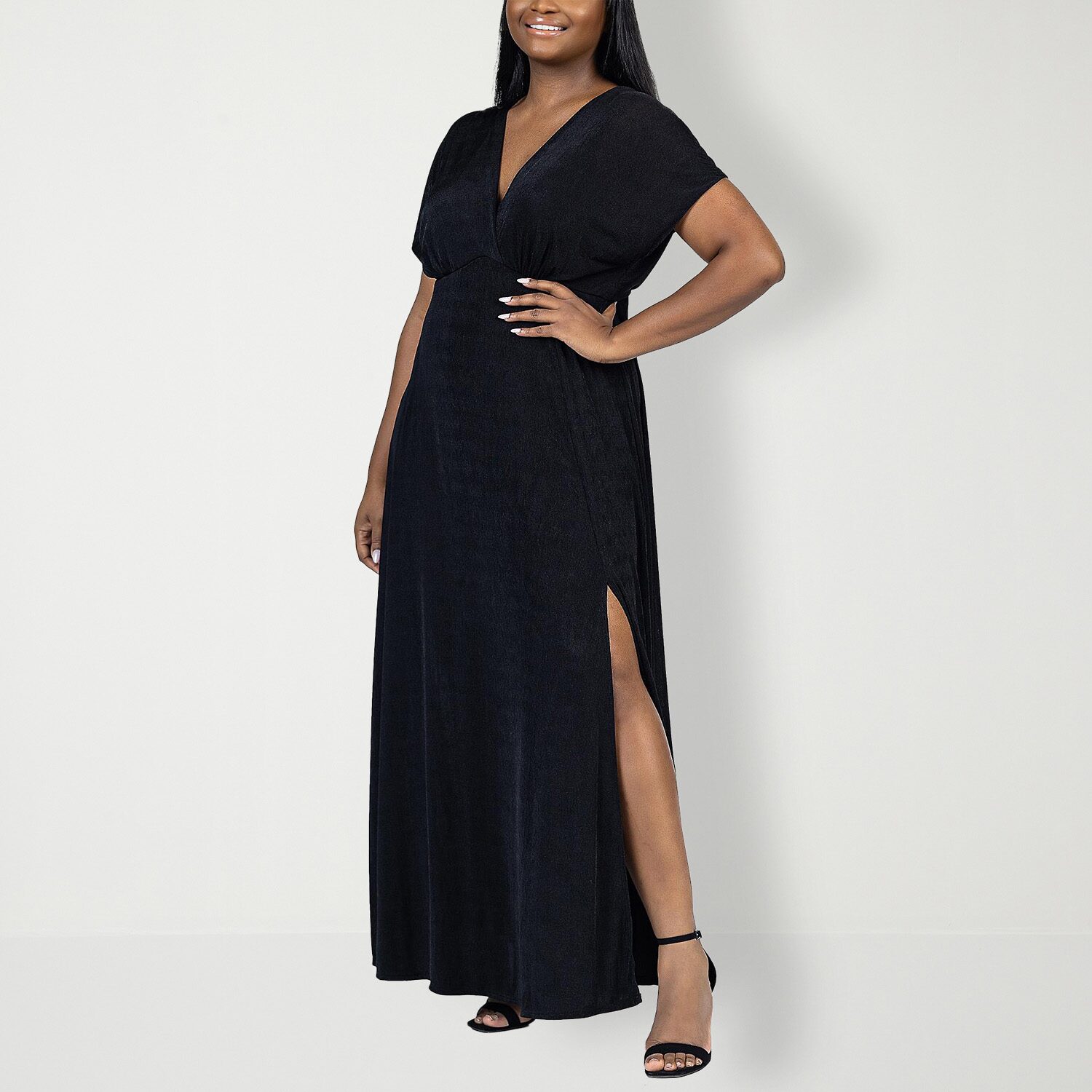 24seven Comfort Apparel Womens Plus V Neck Short Sleeve Maxi Dress