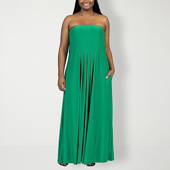 24seven Comfort Apparel Womens Plus Straight Neck Sleeveless Maxi Dress