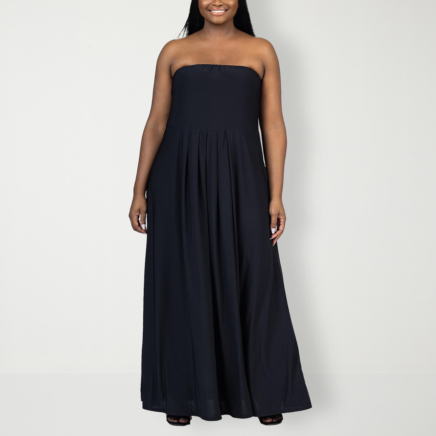 24seven Comfort Apparel Womens Plus Straight Neck Sleeveless Maxi Dress