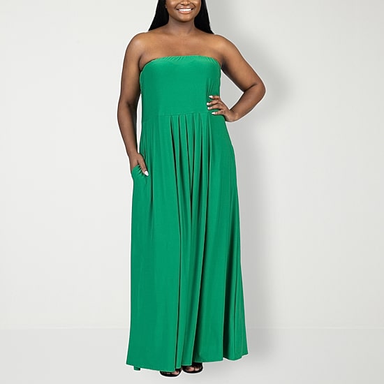 24seven Comfort Apparel Womens Plus Straight Neck Sleeveless Maxi Dress