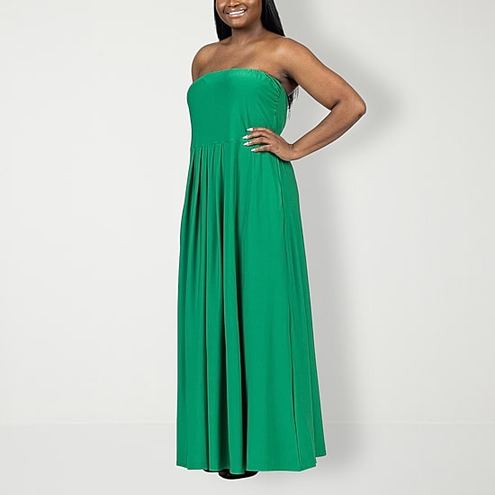 24seven Comfort Apparel Womens Plus Straight Neck Sleeveless Maxi Dress