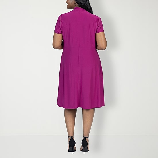 24seven Comfort Apparel Womens Plus Short Sleeve Wrap Dress