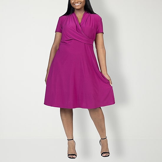 24seven Comfort Apparel Womens Plus Short Sleeve Wrap Dress