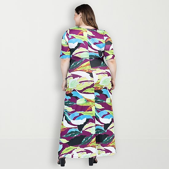 24seven Comfort Apparel Womens Plus Scoop Neck Elbow Sleeve Maxi Dress