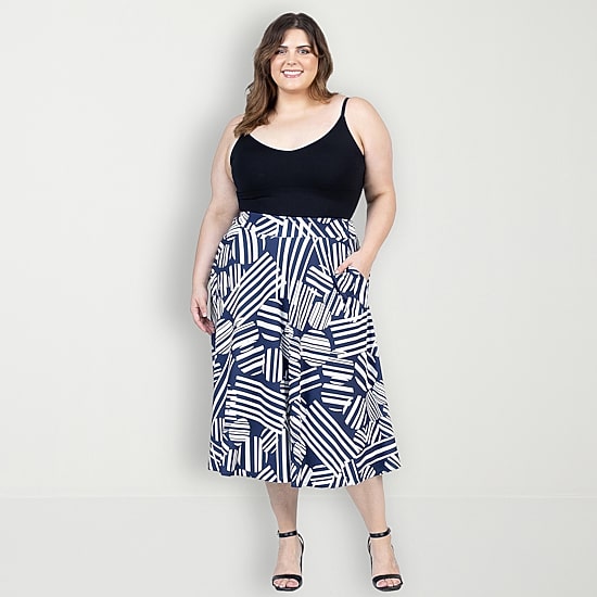 24seven Comfort Apparel Womens Plus Midi A-Line Skirt