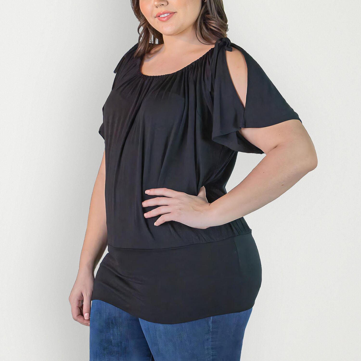24seven Comfort Apparel Plus Womens Scoop Neck Short Sleeve Tunic Top
