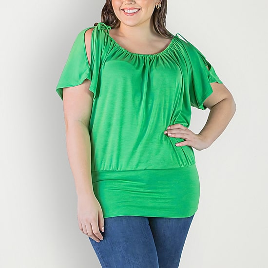 24seven Comfort Apparel Plus Womens Scoop Neck Short Sleeve Tunic Top