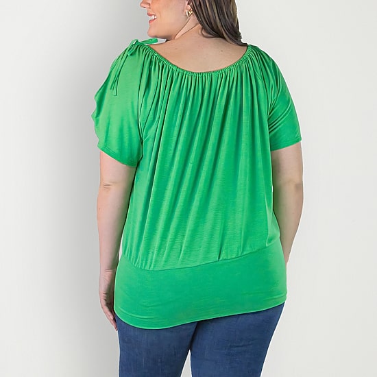 24seven Comfort Apparel Plus Womens Scoop Neck Short Sleeve Tunic Top