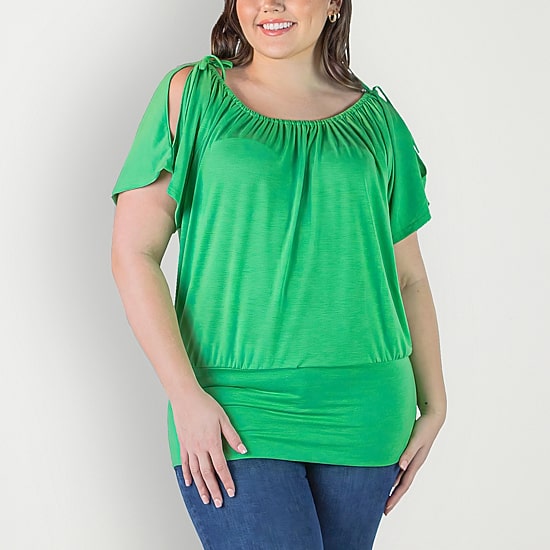 24seven Comfort Apparel Plus Womens Scoop Neck Short Sleeve Tunic Top