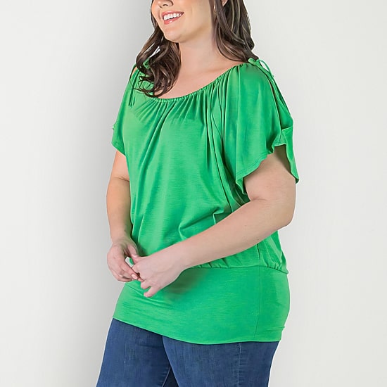 24seven Comfort Apparel Plus Womens Scoop Neck Short Sleeve Tunic Top