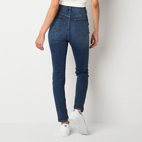 Arizona Womens Ripped High Rise Curvy Fit Skinny Fit Jean