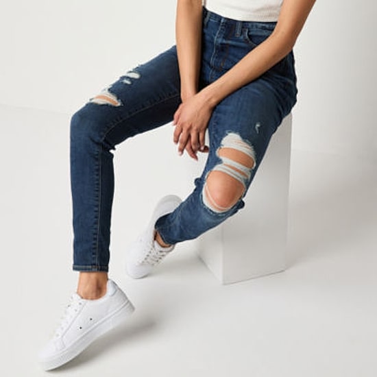 Arizona Womens Ripped High Rise Curvy Fit Skinny Fit Jean