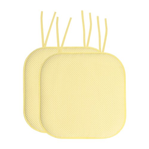 Sweet Home Collection Honeycomb Memory Foam Non-Slip 16" x 16" Chair Cushion Pad with Ties, One Size, Yellow